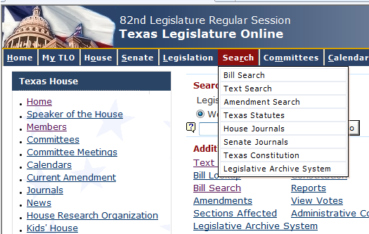 Texas 82nd Legislative Session bill search