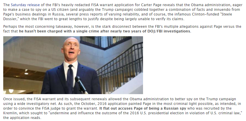 Carter Page FISA Application Exposes Flimsy Underpinnings of FBI Witch Hunt.